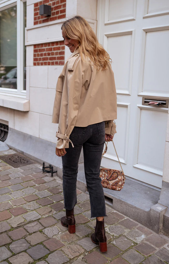 Damen Trenchcoat Kurz Modern Schnitt - IdealeKleiden