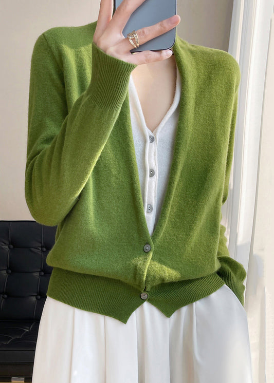 Damen Strickjacke Wolle V-Ausschnitt Patchwork - IdealeKleiden