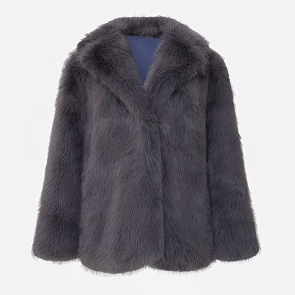 Veste courte femme en fausse fourrure douce coupe ample
