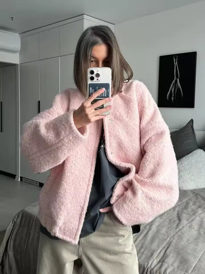 Veste courte femme style bouclé coupe ample