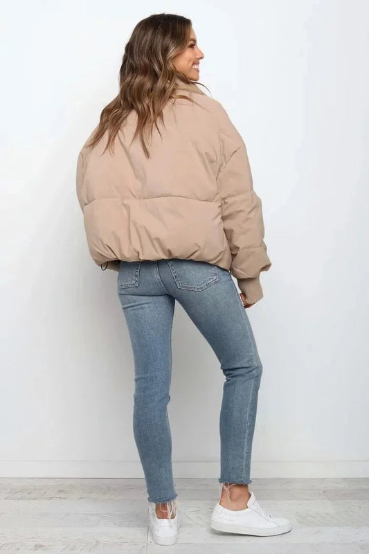 Damen Pufferjacke Warm Stehkragen Reißverschluss - IdealeKleiden
