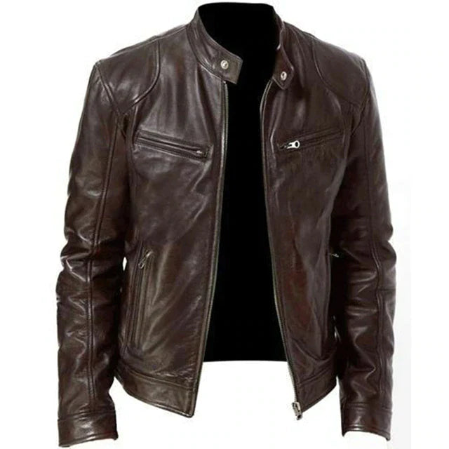 Blouson en cuir pour hommes élégant et coupe-vent