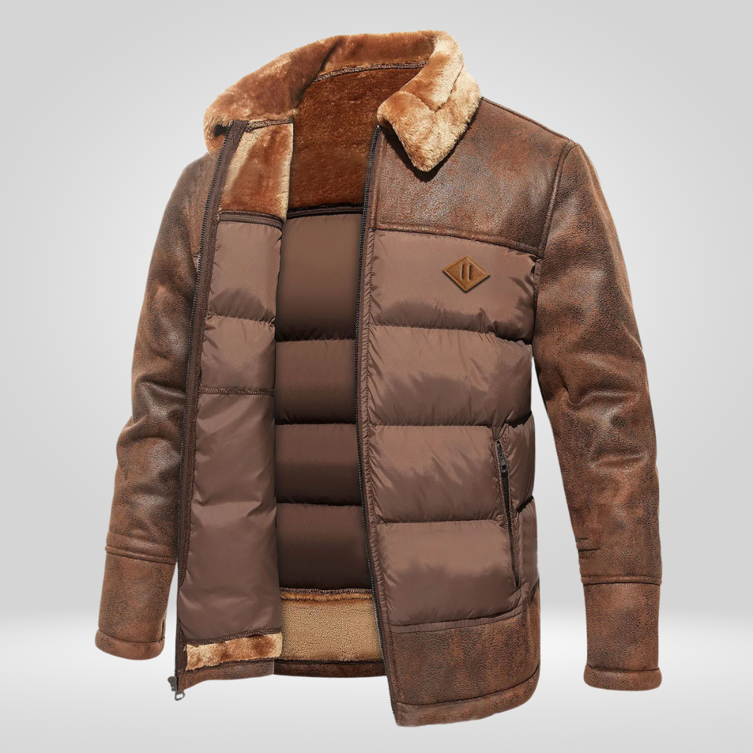 Blouson d'hiver pour hommes chaud col en fourrure fermeture éclair