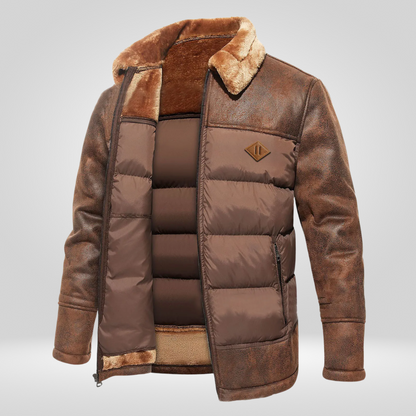 Blouson d'hiver pour hommes chaud col en fourrure fermeture éclair