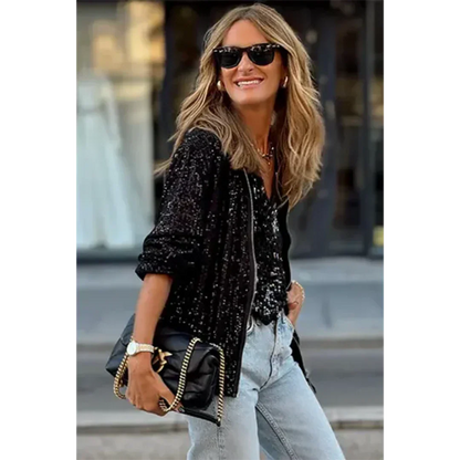 Blouson décontracté glamour à paillettes avec fermeture éclair