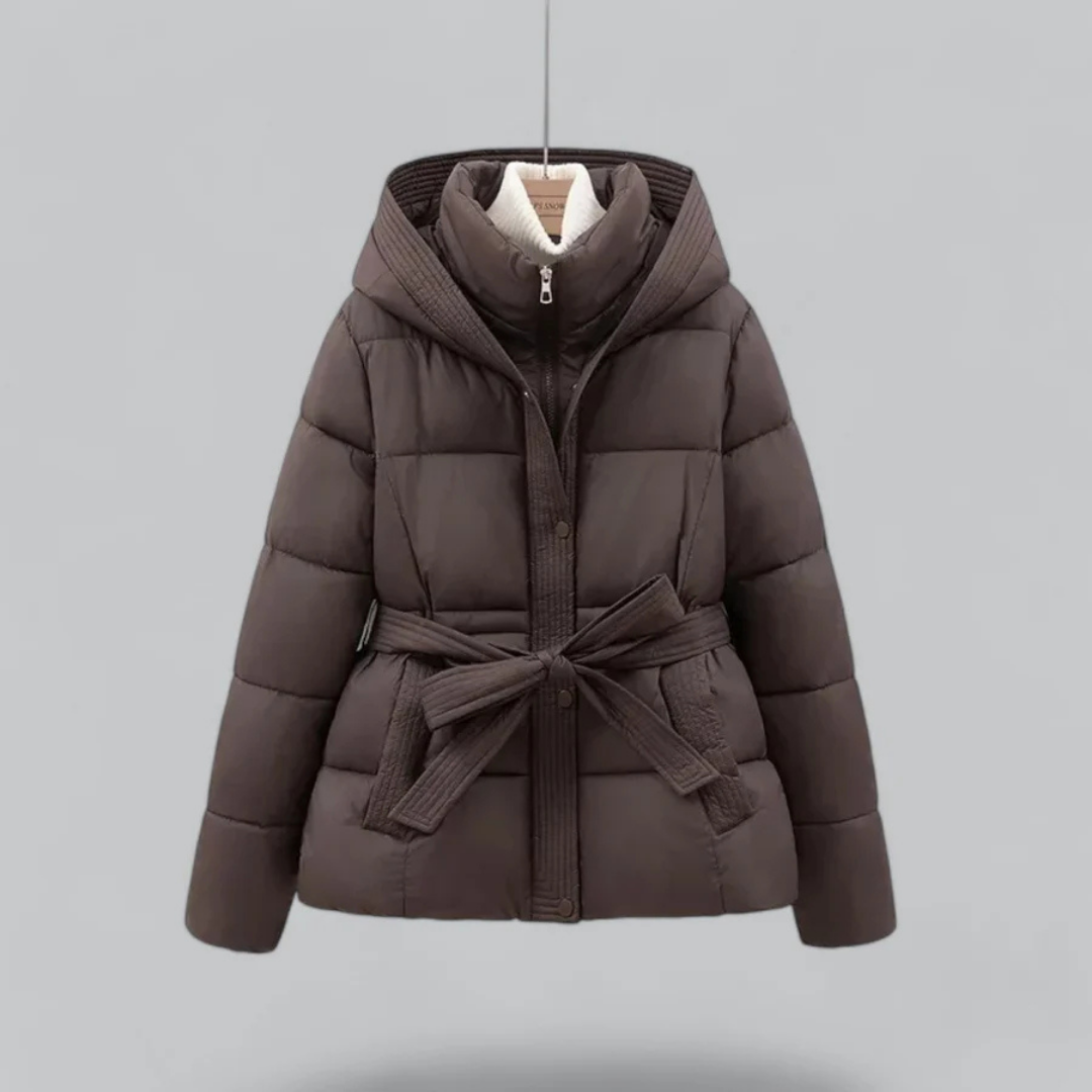 Veste doudoune élégante pour femme avec capuche et ceinture