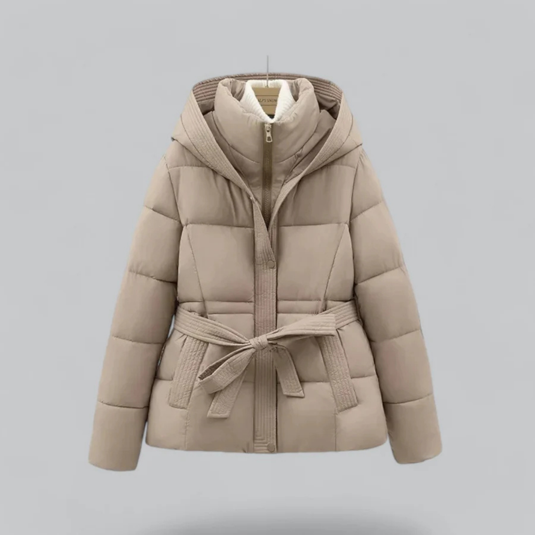Veste doudoune élégante pour femme avec capuche et ceinture