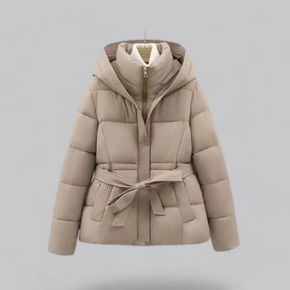 Veste doudoune élégante pour femme avec capuche et ceinture