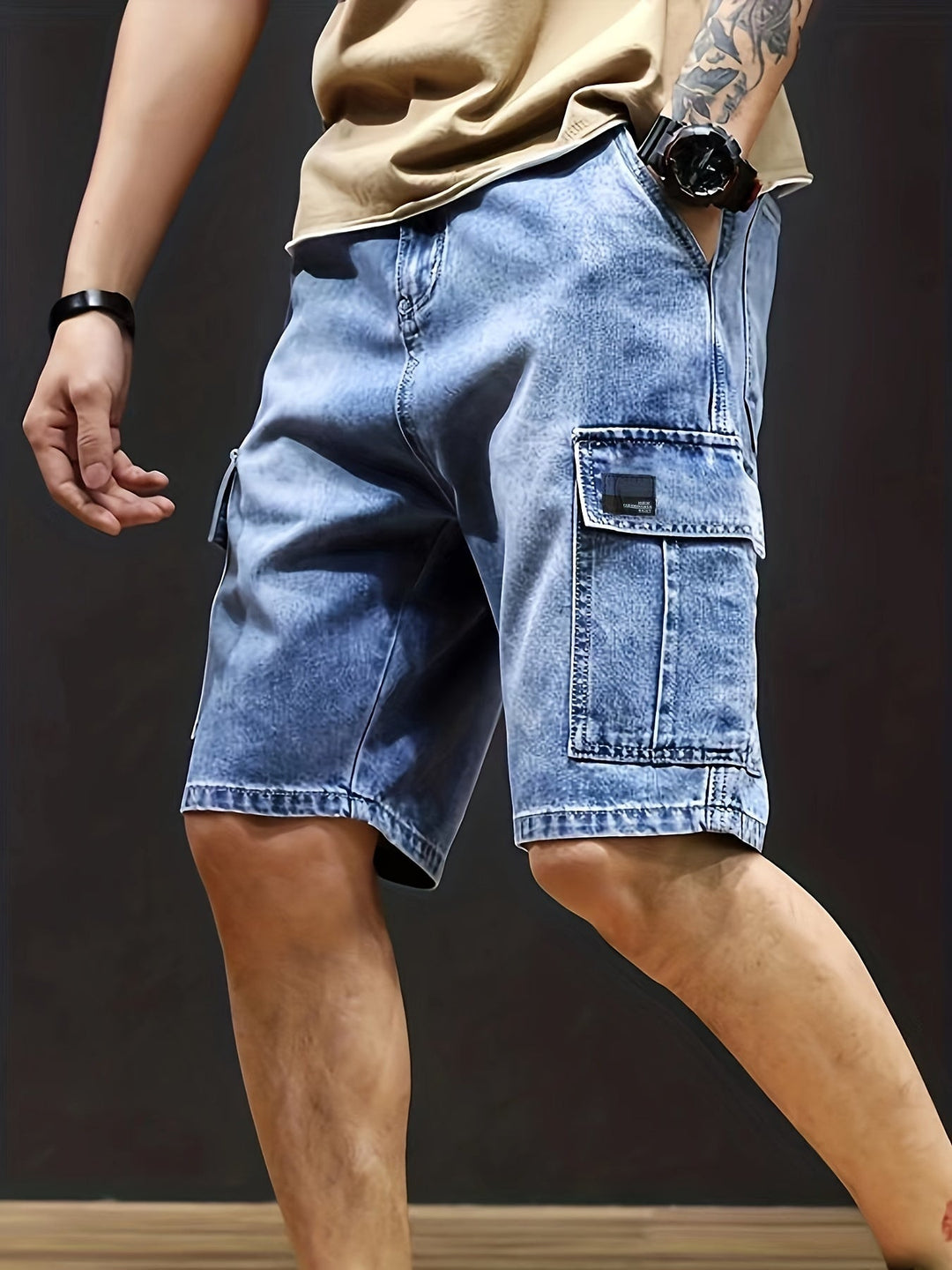 Bequeme Herren Cargo Shorts Denim Stretch - IdealeKleiden