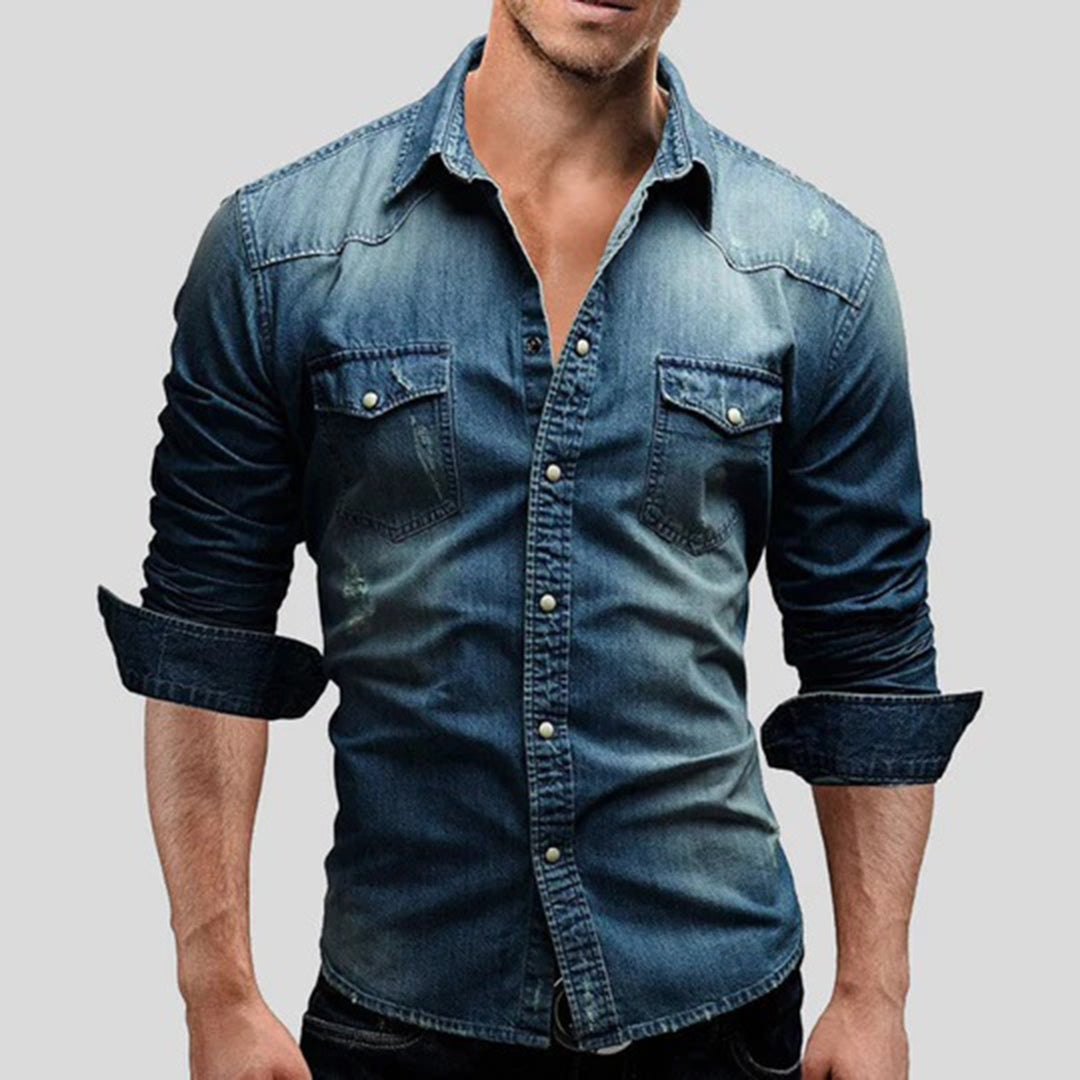 Chemise en jean slim fit homme manches longues boutonnée
