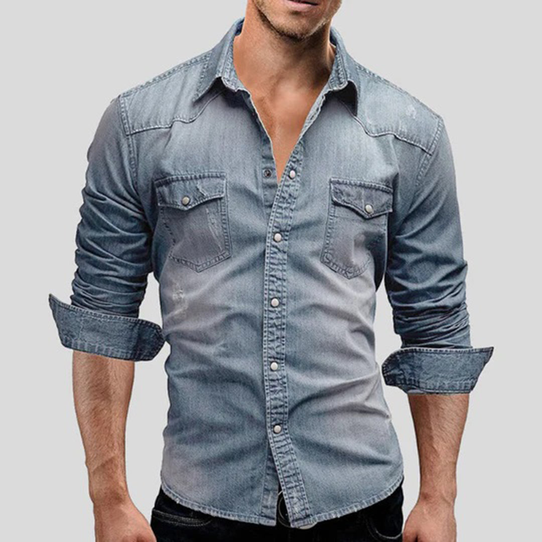 Chemise en jean slim fit homme manches longues boutonnée