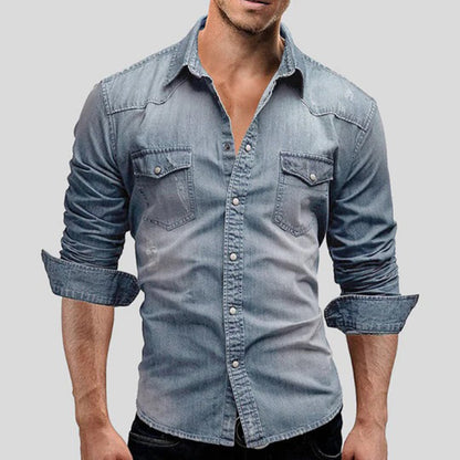 Chemise en jean slim fit homme manches longues boutonnée