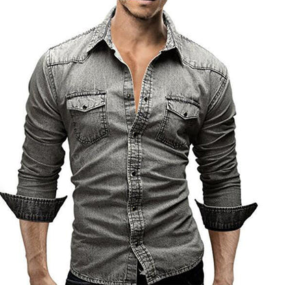 Chemise en jean slim fit homme manches longues boutonnée