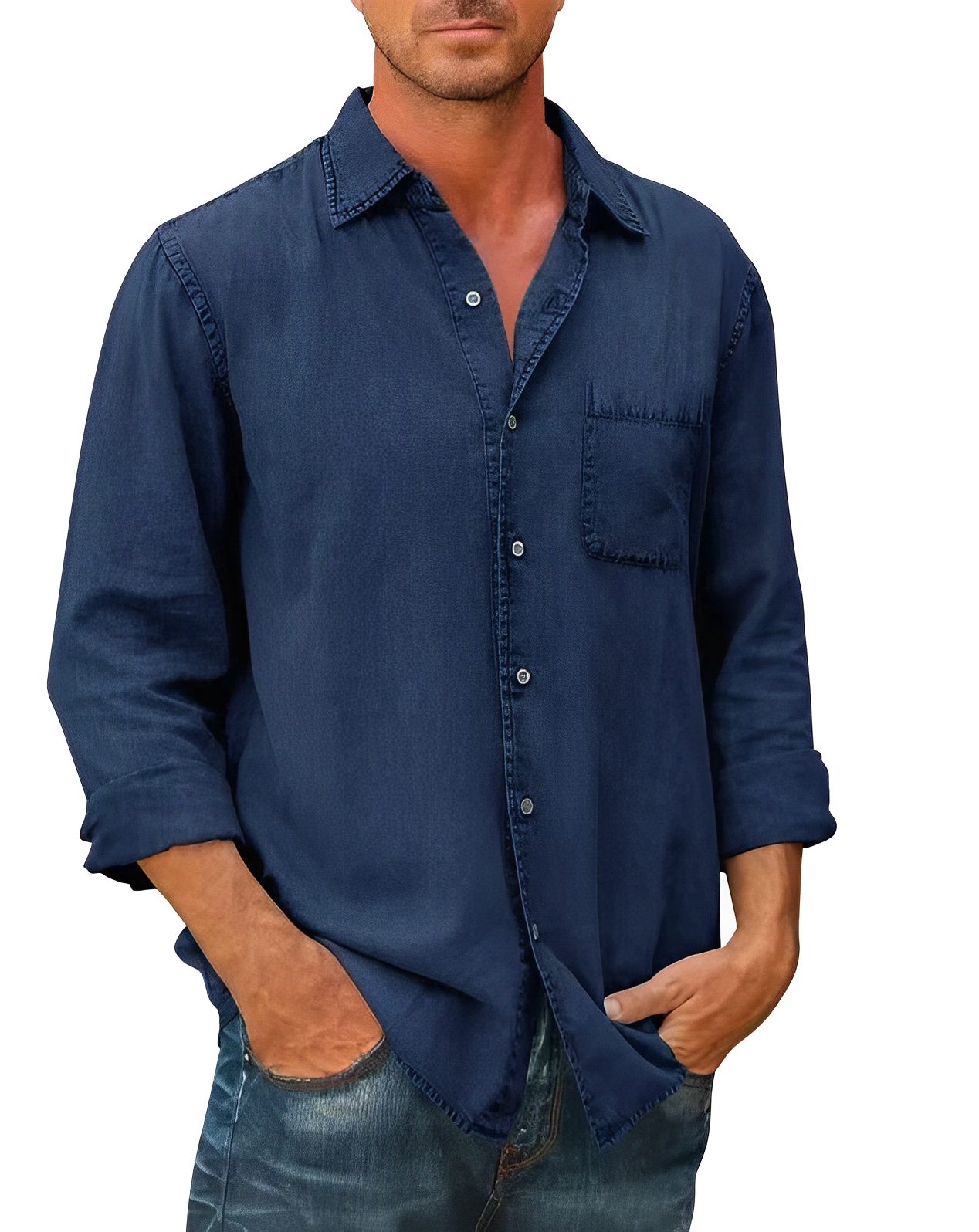 Chemise en jean homme Manches longues Col moderne