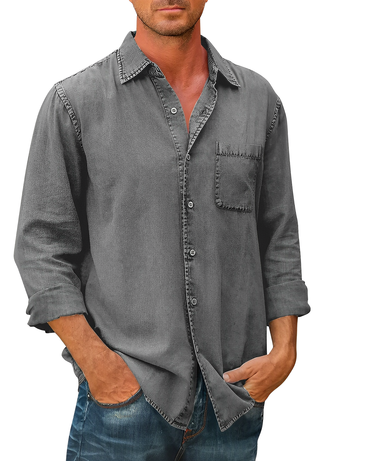 Chemise en jean homme Manches longues Col moderne