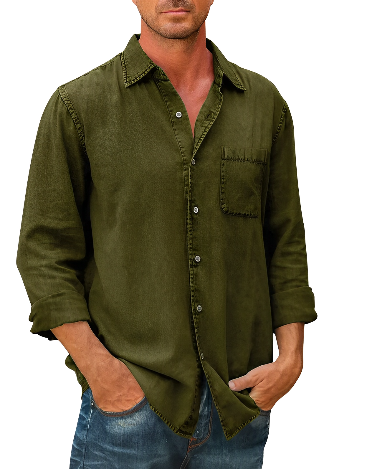Chemise en jean homme Manches longues Col moderne