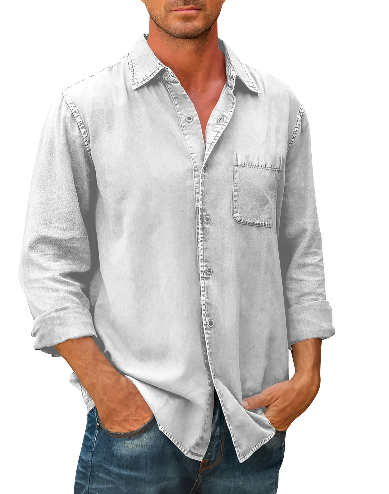 Chemise en jean homme Manches longues Col moderne