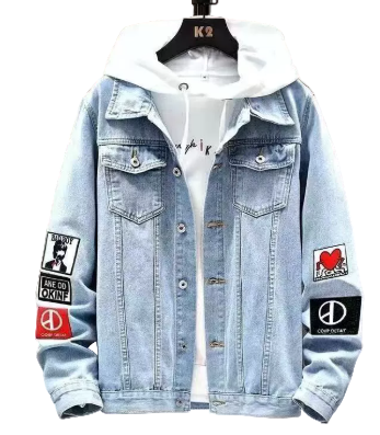 Veste en jean bleu clair pour homme avec écussons