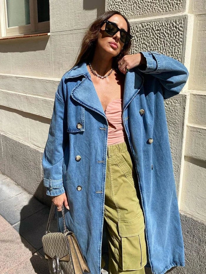 Klassischer Damen Trenchcoat Blau Elegantes Design - IdealeKleiden