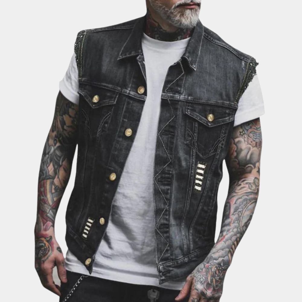 Herren Denim Vest Schwarz Rippenlook - IdealeKleiden