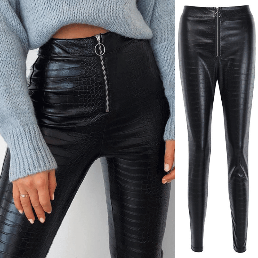 Elegante Frauen Lederhose Schwarz - IdealeKleiden