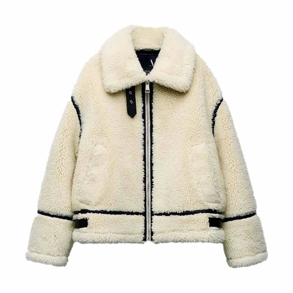 Veste teddy oversize Col montant Contraste