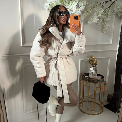 Parka d'hiver femme épais et chaud avec ceinture