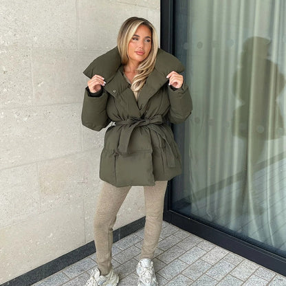 Parka d'hiver femme épais et chaud avec ceinture