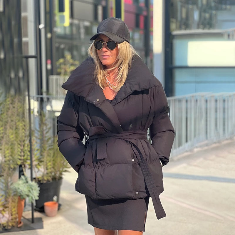 Parka d'hiver femme épais et chaud avec ceinture