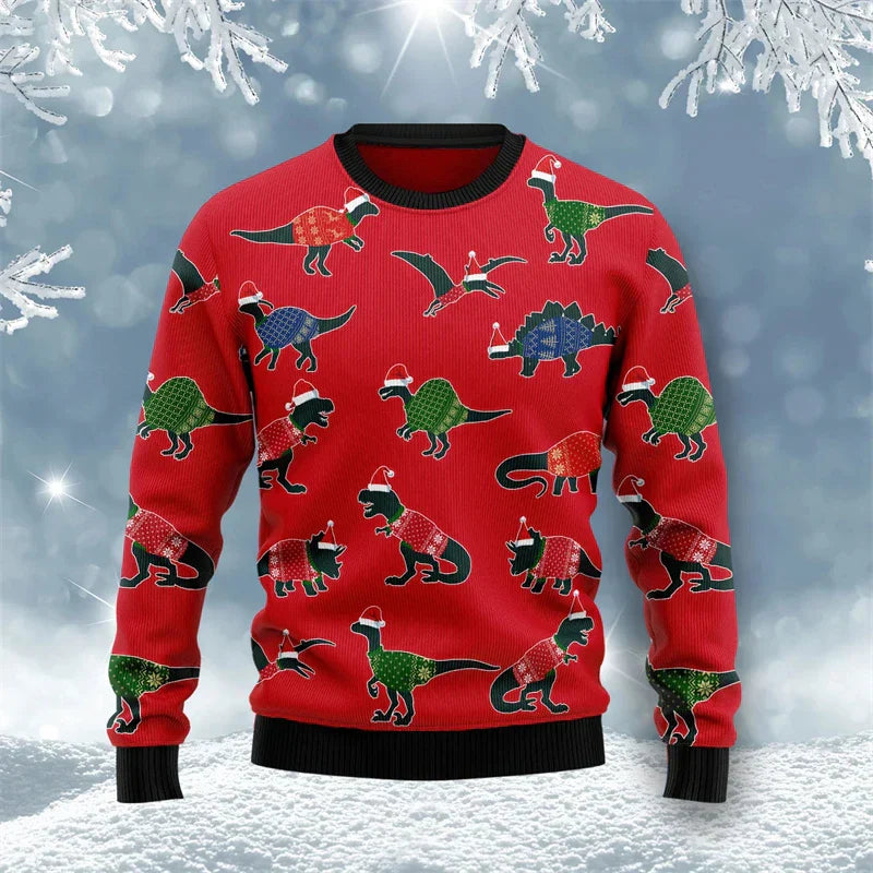 Pull de Noël Dinosaure 3D Drôle Hommes
