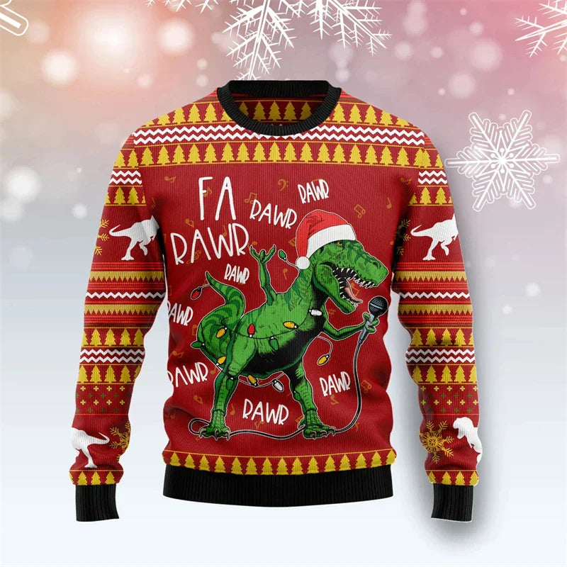 Pull de Noël Dinosaure 3D Drôle Hommes
