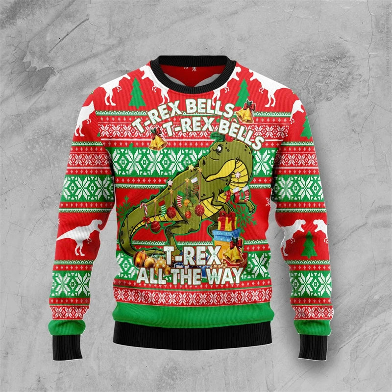 Pull de Noël Dinosaure 3D Drôle Hommes