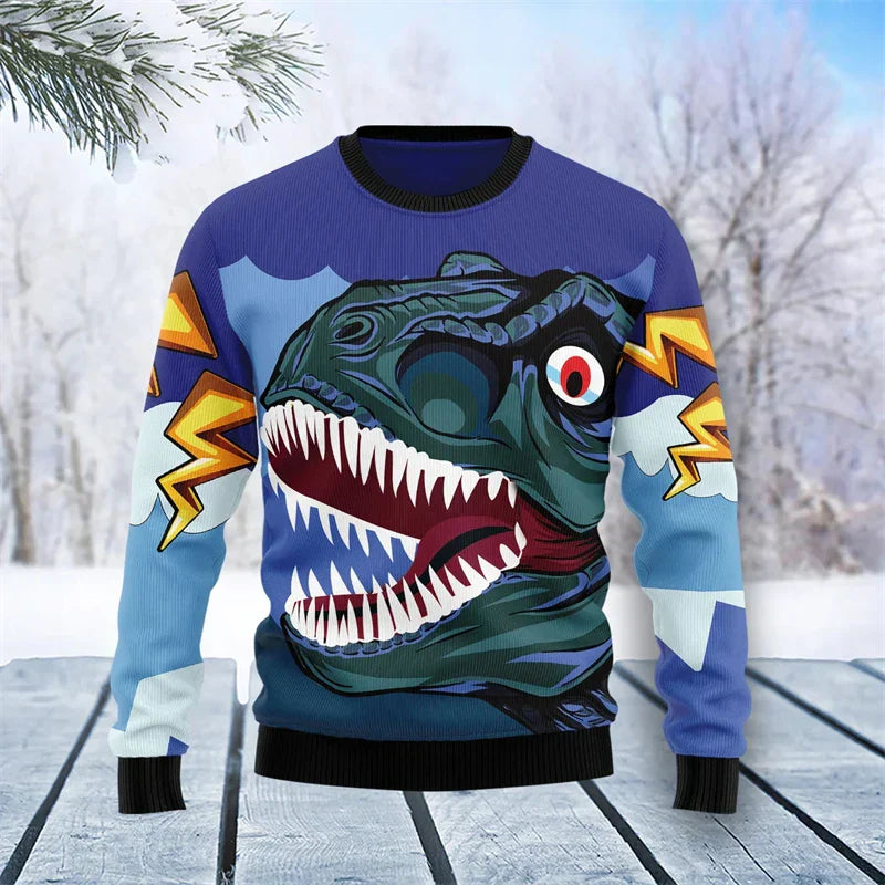 Pull de Noël Dinosaure 3D Drôle Hommes