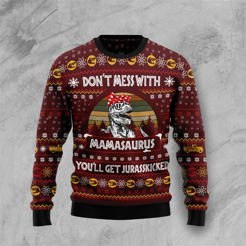 Pull de Noël Dinosaure 3D Drôle Hommes