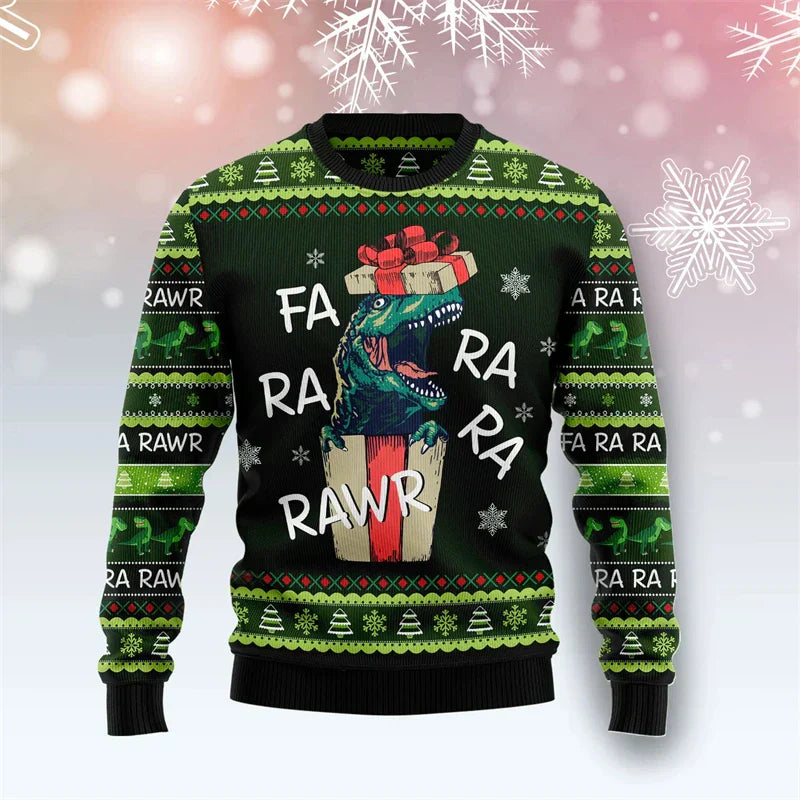 Pull de Noël Dinosaure 3D Drôle Hommes