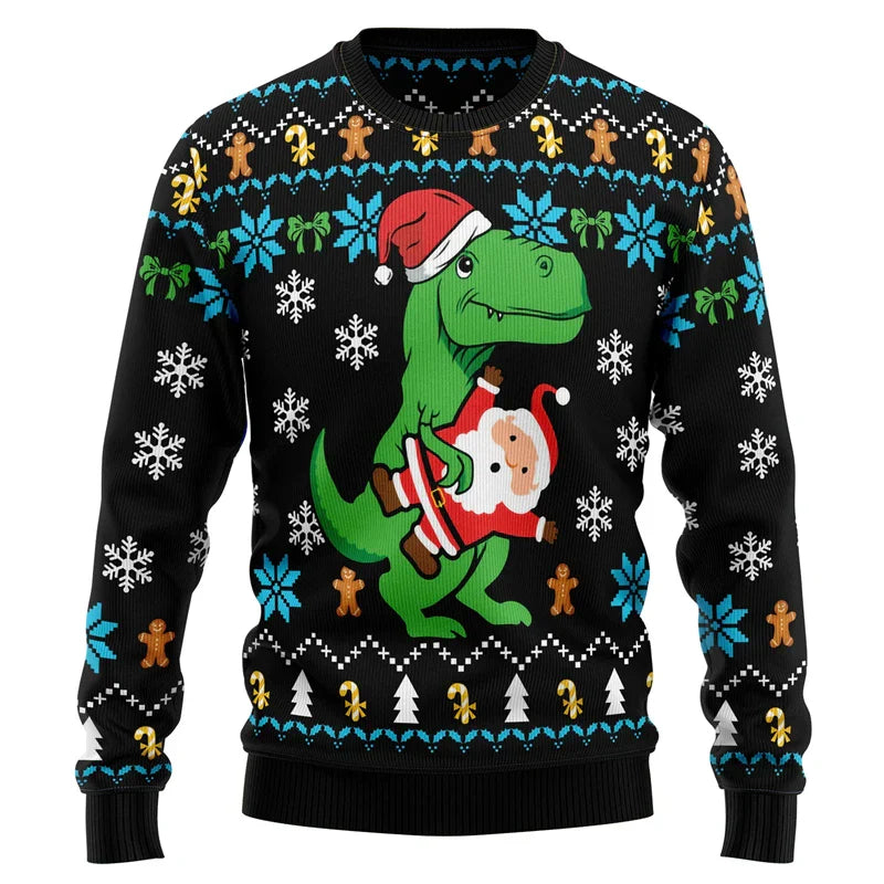 Pull de Noël Dinosaure 3D Drôle Hommes