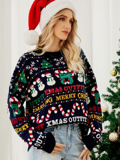 Pull de Noël femme festif rouge blanc