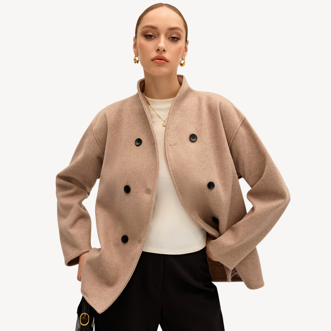 Manteau en laine pour femme, coupe droite, design élégant
