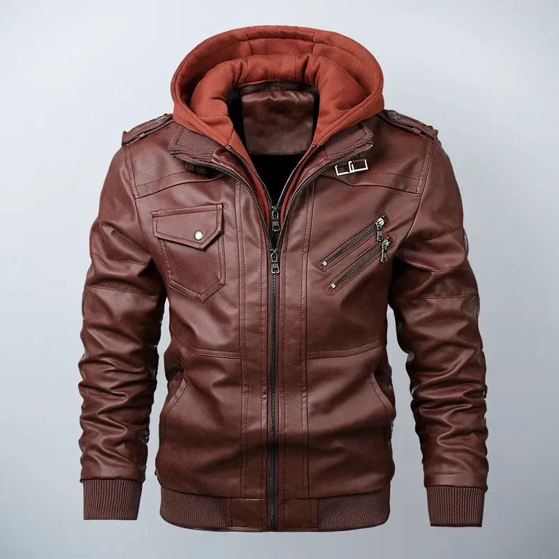 Veste en cuir élégante avec capuche