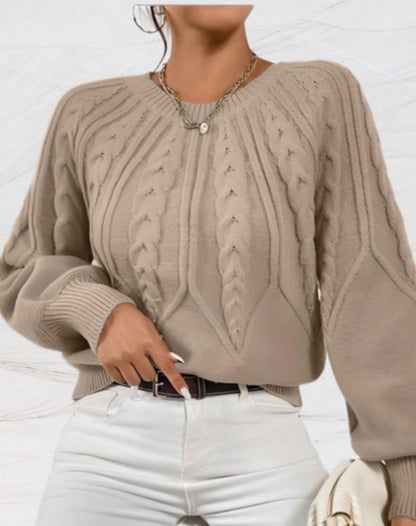 Eleganter Strickpullover Beige Pfeil-Muster - IdealeKleiden