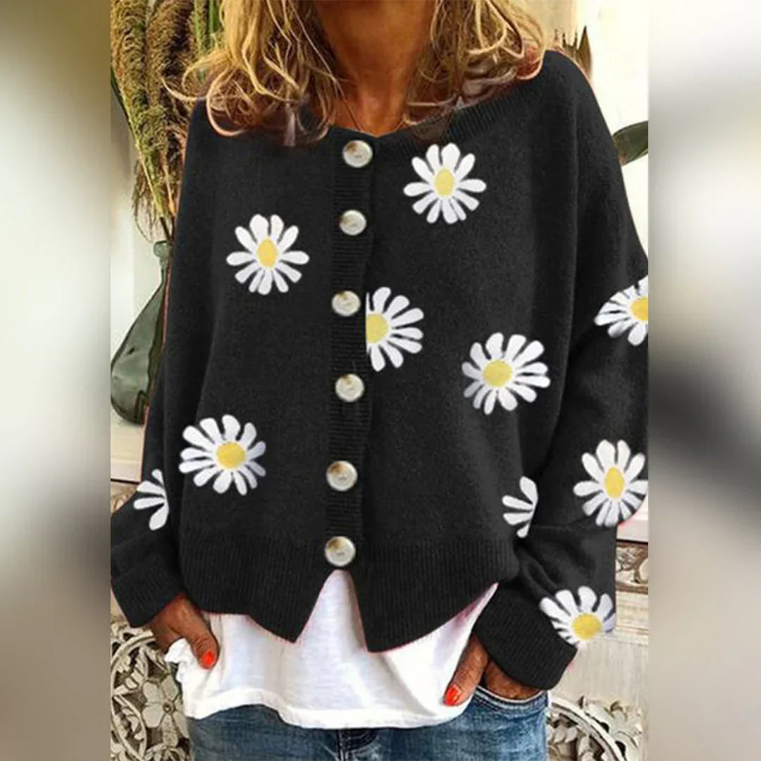 Cardigan Femme Manches Longues Motif Floral Élégance