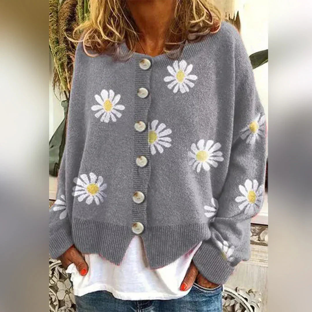Cardigan Femme Manches Longues Motif Floral Élégance