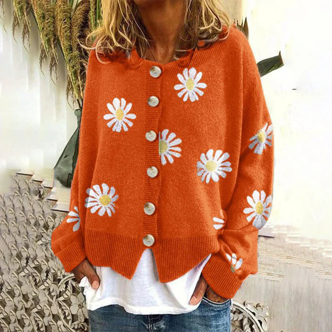 Cardigan Femme Manches Longues Motif Floral Élégance