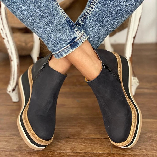 Bottines élégantes Aspect cuir lisse Fermeture éclair latérale