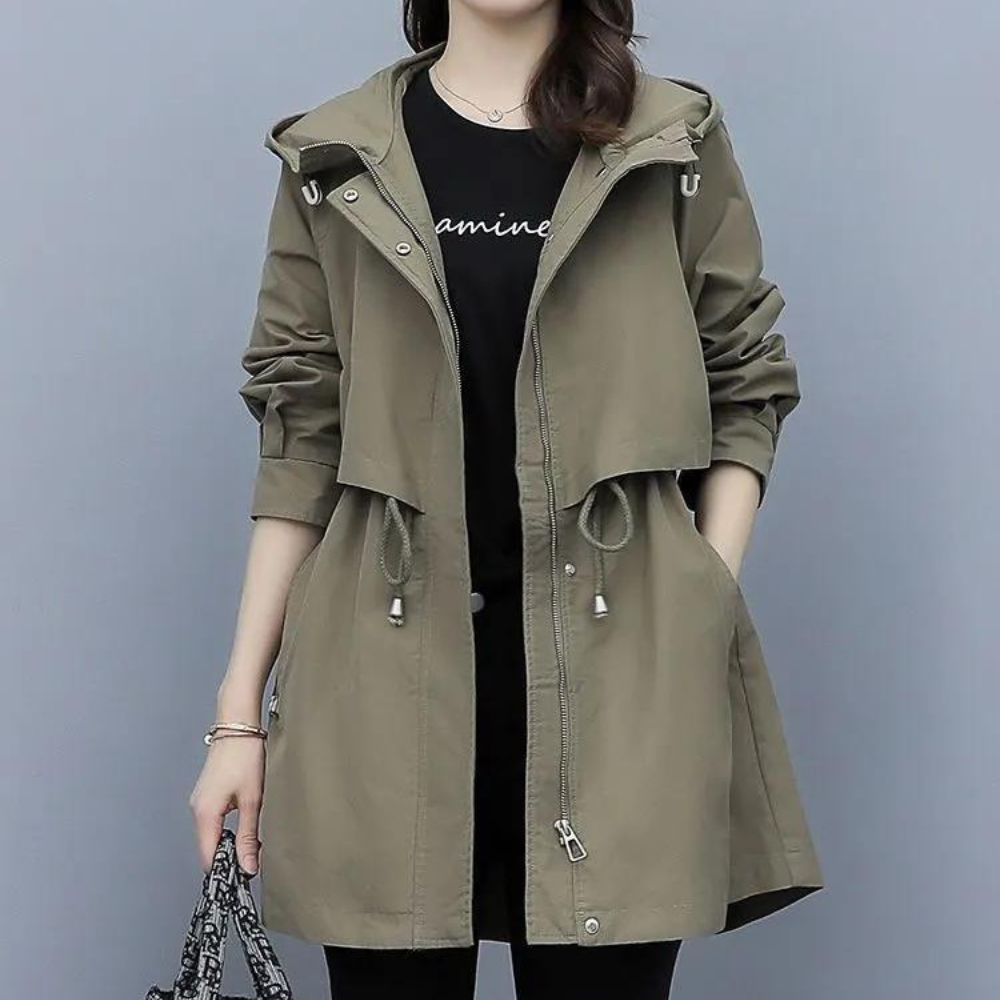 Parka d'automne femme avec capuche et cordon de serrage chaud