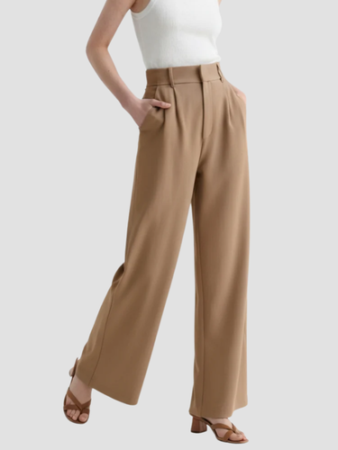 Pantalon femme élégant large taille haute