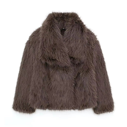 Manteau Long d'Hiver Élégant en Fausse Fourrure pour Femme