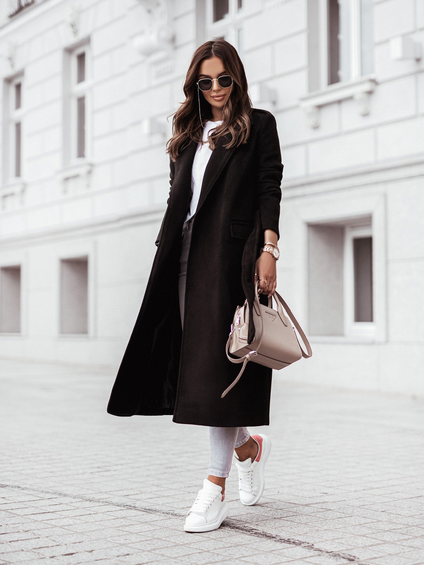 Manteau d'hiver long pour femme, veste en laine à col élégant