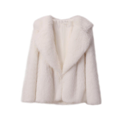 Veste femme en fausse fourrure blanche à manches longues