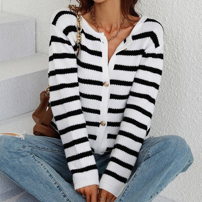 Damen Cardigan Streifenmuster Weich und Bequem - IdealeKleiden